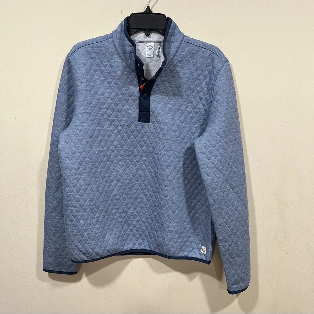 NWT MARINE LAYER Mid Blue Light Grey Corbet Reversible Pullover size small men